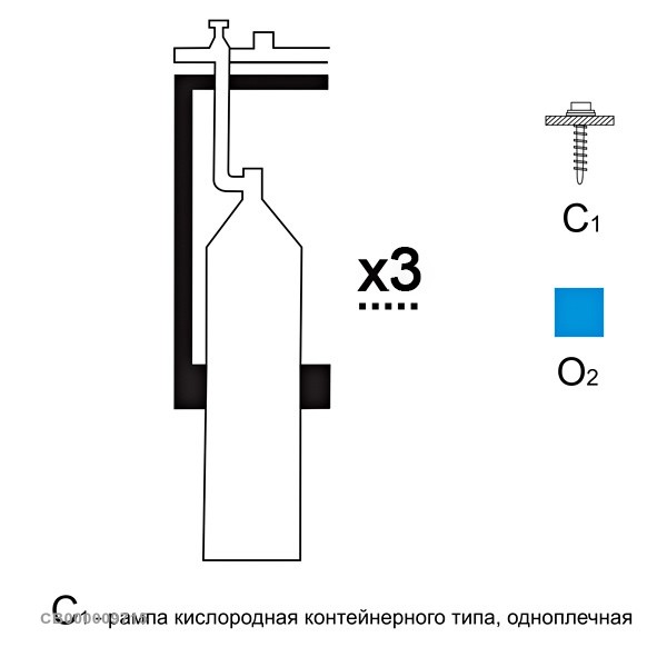 Газовая рампа кислородная РКР- 3с1 (3 бал.,одноплеч.,редук.БКО 50-4) стационарн. — изображение 2